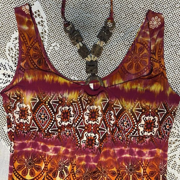 Heart Soul Halter Top Size M Beaded Multicolor Tie Dye Bubble Hem Sleeveless Y2K - Picture 2 of 8